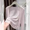 Cárdigan de punto fino de seda helada para mujer, de verano, con escote calado, combinado con un vestido tipo camisola y usado como chal o cobertura para protección solar