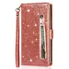 Para Samsung S23 funda con cremallera de purpurina para tarjetas funda de cuero S23ultra cordón de comercio exterior billetera funda para teléfono S23plus