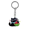 Al por mayor del fabricante colgante divertido de gato negro parche de dibujos animados de goma blanda de PVC llavero accesorio para llave de bolsa DIY