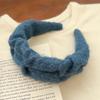 Aro para el pelo de lana de ala ancha plisado para otoño e invierno, aro para la cabeza de mujer con parte superior craneal alta, horquilla azul para el pelo para lavarse la cara, paquete de pelo simple que combina con todo, cueva para la cabeza