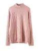 Suéter Feminino de Cashmere Gola Alta Meia-alta Outono e Inverno Malha Grossa de Cashmere Trançada