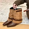 Hebilla de cinturón de diseño nicho, pantalones apilados de otoño e invierno, botines, estilo retro de motocicleta, punta cuadrada, bota de solapa, 2026