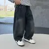 Jeans de Otoño para Niños 2065 Nuevos Pantalones de Pierna Ancha de Moda Estilo Coreano para Niños Pequeños de Primavera y Otoño