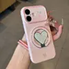 Funda para Teléfono con Diseño de Corazón de Cuadrícula Rosa Círculo Azul Adecuada para Apple 18 Pro Max, Alto Valor Estético para Chicas, Huawei Xiaomi 17 Ventana Grande