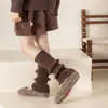 Botas y Calcetines de Algodón para Niños, Calcetines de Raya Vertical de Felpa de Color Puro para Otoño e Invierno, Cubre Piernas de Pantorrilla Base Estilo Coreano para Niña