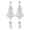 Brincos Mais Vendidos Transfronteiriços Europeus e Americanos, Brincos Longos Exquisitos Cravejados com Diamantes, Acessórios Elegantes para Vestidos de Noiva, Brincos de Pérola para Mulheres