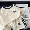 Traje de Shorts para Niño Verano Nuevo Niños Bordado Letras Algodón Puro Camiseta de Manga Corta Top Conjunto de Dos Piezas Guapo