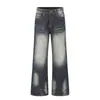 Pantalones de mezclilla para hombre de marca moderna estilo americano con lavado desgastado, pantalones rectos holgados de pierna ancha estilo vibe con efecto degradado y aspecto vintage