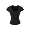 Camiseta Estilo Deseo Puro de Cuello en U, Manga Corta, Corte Ajustado para Mujer, Verano, Ceñida a la Cintura, Estilo Hot Girl, Color Sólido, Favorecedora de la Figura, Elástica, Versátil