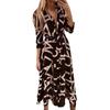 Estación Independiente Comercio Exterior Europeo y Americano Vestido Transfronterizo para Mujer Cuello en V Primavera y Otoño Estampado Botón Manga Larga Vestido con Cordones