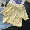 Cárdigan de punto de seda helada de manga corta para mujer, nueva camiseta fina de verano con cuello en V elegante, top básico de manga media, otoño talla única