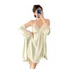 Vestido de Noche de Tirantes de Ácido Acético Conjunto de Dos Piezas Sexy Francés Cinturón Almohadilla en el Pecho Ropa para el Hogar Encaje Vestido de Noche de Estilo Alto para Niña