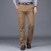 Pantalones Casuales Gruesos de Algodón Puro Talla Grande para Hombre Otoño e Invierno Negocios Sueltos Rectos Elásticos Pantalones de Hombre Cintura Alta Negros Largos
