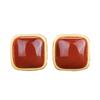 Aretes de Ágata Roja del Sur Natural Pequeños Cubo de Azúcar Plata de Ley S925 para Mujer Estilo Chino Retro Rojo Elegante Joyería de Nicho Hy