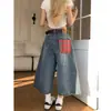 Calça Xadrez de Verão Estilo Retrô Americano com Pernas Largas para Mulheres, Nova Tendência Jeans Solto Casual Reto Cropped