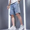 Shorts Jeans Masculino, Estilo Verão Fino, Casaco Casual Solto Tendência, Streetwear Estiloso, Shorts de Cinco Pontos de Comprimento Médio Bonito e Versátil