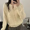 Cardigan suéter de pelúcia com bordado floral e gola redonda para mulheres, com caimento solto, que rejuvenesce e emagrece, peça de tricô para outono e inverno