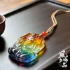 Collar con Colgante de Hoja de Cristal de Colores con Colgante de Buda Guan Gong, Cadena Versátil para Suéter con Piedras de Colores Pixiu