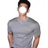 Camisa de Punto de Manga Corta para Hombre Estilo Americano, Cuello Henley de un Botón, Camiseta Deportiva de Punto Ajustada que Resalta los Músculos, para Fitness