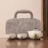 Conjunto de Chá Azul e Branco com Padrão de Lótus da Fornalha Ru com Uma Bule e Quatro Xícaras, Conjunto de Chá Kung Fu para Uso Doméstico, Caixa de Presente Banhada a Prata, Logotipo Personalizável