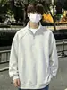 Sudadera con capucha retro de manga larga de peso pesado para hombre, nuevo estilo de otoño, media cremallera, gris, cuello alto, holgada, casual, versátil, top moderno