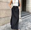 Falda Larga de Brocado Negra Elegante de Cintura Alta con Abertura para Viajar 2026 Moda Otoñal Nueva Europea y Americana Falda Larga de Comercio Exterior para Mujer