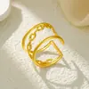 Anillo de Acero Inoxidable de Múltiples Capas con Cadena Calada y Apertura Ajustable Estilo Ins de Venta Caliente Europeo y Americano Tendencia
