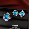 Brincos de Anel Aberto Quadrados de Zircônia Vintage Moda Estilo da Corte Anel para Dedo Indicador Conjunto de Design de Luxo Leve de Alta Qualidade