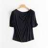 Camiseta de punto acanalado estilo francés con cuello de pico, transpirable y sencilla, de seda, manga corta, venta al por mayor de tops de seda para mujer, Primavera/Verano 2026