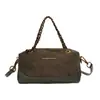 Bolsa Redonda Cilíndrica Retro Melanoid para Mano Mujer Otoño 2026 Nueva Patchwork de Gamuza Bolsa Almohada Cadena Bolso de Hombro Único Cruzado
