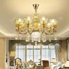 Candelabro Estilo Europeo Nuevo Lujo Sala de Estar Comedor Dormitorio Luz de Lujo Villa Vestíbulo Paquete de Iluminación de Cristal de Jade Natural