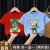 Camiseta de Verano 2026 de Algodón Puro con Estampado de Dibujos Animados de Moda, Estilo Callejero Fresco, Holgada de Manga Corta para Niños