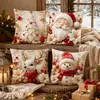 Funda decorativa para mesa de centro y ventanal en combinación de colores rojo y dorado, funda de cojín de reno y árbol de Navidad, funda lavable para ambiente festivo en casa