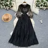 Vestido Puff con Mangas Abullonadas Estilo Palacio para Mujer, Diseño Otoñal con Borlas, Estilo Maduro y Elegante, Falda Larga con Dobladillo Amplio