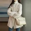Otoño/Invierno 2026 Nueva Moda Coreana Temperamento Solapa de Traje Espiga Abrigo de Lana Abrigo de Lana de Longitud Media Mujer
