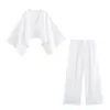 Atacado de Roupas Femininas Europeias e Americanas Transfronteiriças do Aliexpress Conjunto de Camisa Assimétrica com Decote em V e Calça Wide Leg Primavera Inicial 2025