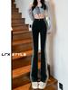 Jeans de Contraste Degradado Negro Elásticos Micro-Desgastados para Mujer talla extra Cintura Alta Corte Ajustado Cubre Cadera Versátil Pantalones de Herradura