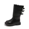 Botas de Couro Infantis com Forro de Lã Botas Quentes Meninas Novas Botas Cavaleiro Retro Maillard Botas de Cano Alto de Inverno