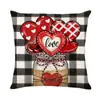 Capa de almofada estampada xadrez preta e branca para o dia dos namorados, capa de almofada decorativa para sofá e casa nova, capa de almofada para quarto