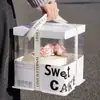 Caja de embalaje transparente para pastel de cumpleaños, caja de embalaje 468120 pulgadas, de doble capa, elevada, nuevo color naranja, mismo estilo que en Xiaohongshu, popular entre las celebridades de internet