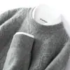 Nova Camisa Base Grossa 100% Lã Outono/Inverno 2024 para Homens, Suéter de Tricô Jacquard, Suéter Quente de Lã com Gola Redonda para Homens, Transfronteiriço