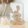 Artesanías de Madera de Pascua, Conejo de Color Natural con Base, Adorno de Atmósfera Festiva, Decoración de Mesa de Fiesta de Madera