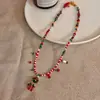 Atmosfera de Natal Colar Colorido com Contas Joia de Contas de Pedra Natural Corrente de Suéter Empilhada Corrente para Clavícula Presente de Feriado