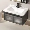 Gabinete de baño de aluminio espacial para espacios pequeños, combinación de gabinete para lavabo de baño con lavabo integrado de cerámica, inodoro impermeable
