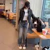 Jeans Wide Leg de Cintura Alta para Mulheres Plus Size em Formato de Pera com Bolsos Invertidos Afunilados Outono Novo Calças Retas Soltas Versáteis