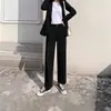 Pantalones de traje rectos para mujer, corte holgado, adecuados para primavera y otoño, tiro alto, adelgazantes, talla petite, negros, estilo profesional, pantalones cigarette, tela fina para verano