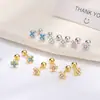 Brincos de Parafuso Cruzados em Prata de Lei S925 com Zircônia Colorida Dopamina para Mulheres, Pequenos, Delicados, de Alta Qualidade, Joias Amigáveis para as Orelhas