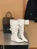 Botas elegantes y de estilo maduro con punta de pico plisada y tacón de bloque para mujer, nuevo modelo otoño e invierno 2026, botas de montar altas y estilosas con tacón de cuña
