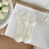 Calcetines blancos de verano para mujer, de malla fina de algodón, transpirables, estilo ballet, con pequeños zapatos de cuero, calcetines de verano