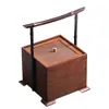 Plato de frutas estilo chino caja de comida de doble capa caja para bocadillos de frutas picnic caja para pasteles de luna juego de té de bambú caja de almacenamiento con asa para horno